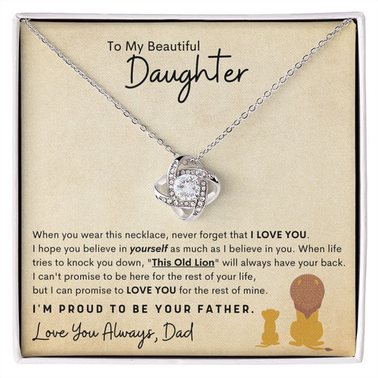 To My Beautiful Daughter | Gold Old Lion Love Knot Necklace