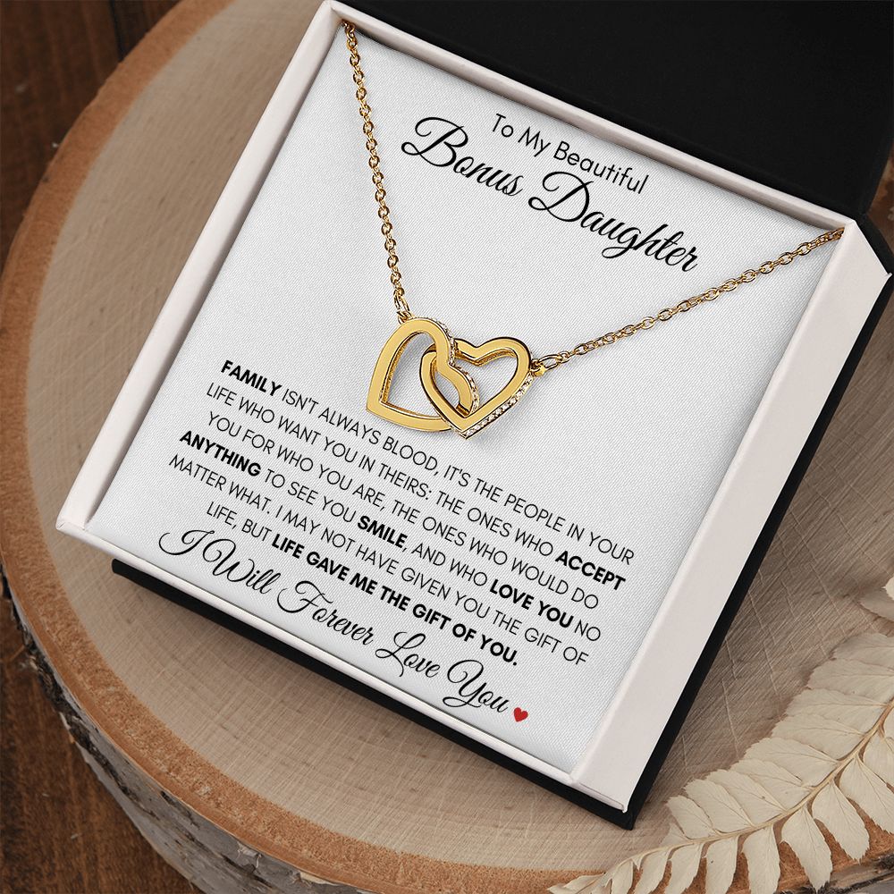 Beautiful Bonus Daughter | Interlocking Heart Necklace
