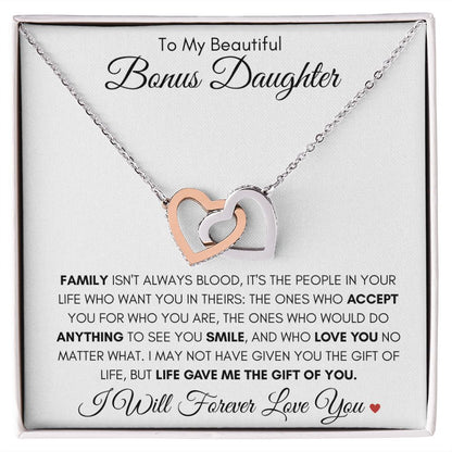 Beautiful Bonus Daughter | Interlocking Heart Necklace