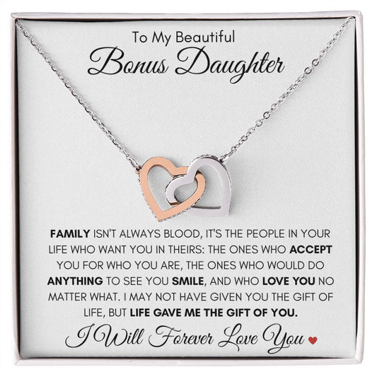 Beautiful Bonus Daughter | Interlocking Heart Necklace