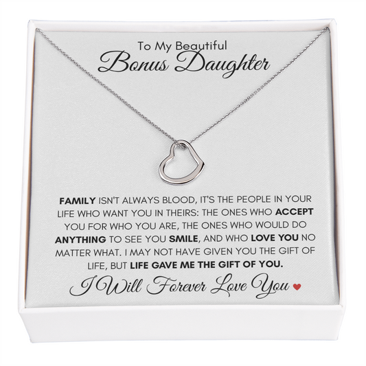 Beautiful Bonus Daughter | Delicate Heart Necklace